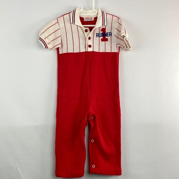 Vintage Healthtex red & white polo romper runner 24m